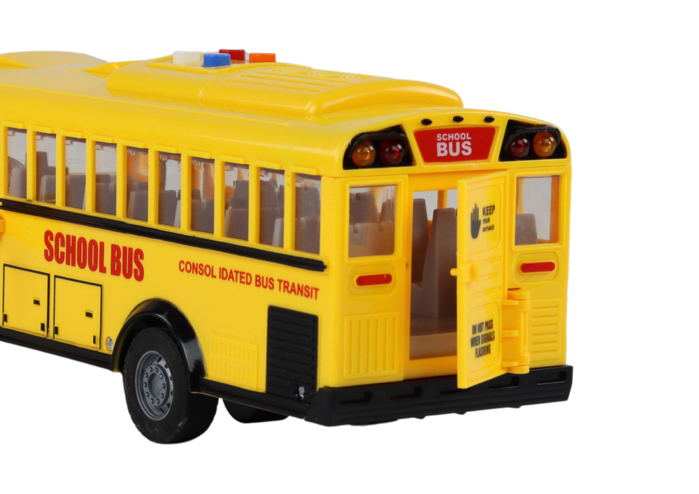 Školní autobus se zvuky a světly – žlutý model 1:16