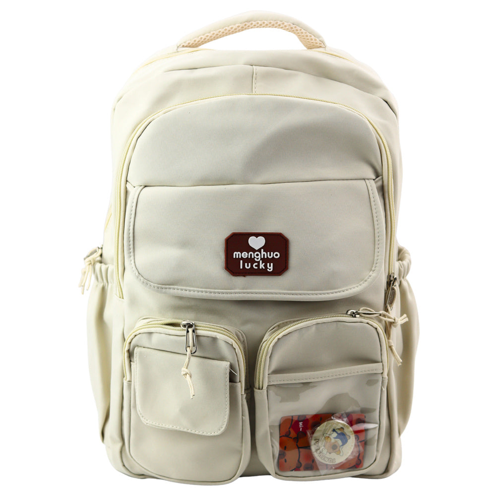Školní batoh Kapybara s přívěskem a odznáčky béžový 25L 42cm