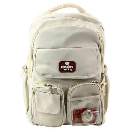 Školní batoh Kapybara s přívěskem a odznáčky béžový 25L 42cm