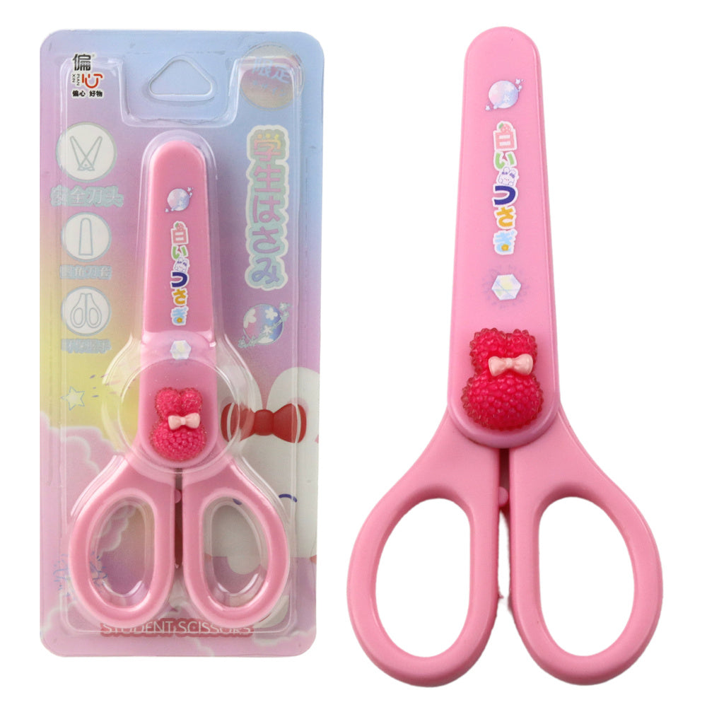 Školní nůžky s ochranným krytem zajíček 14cm růžové