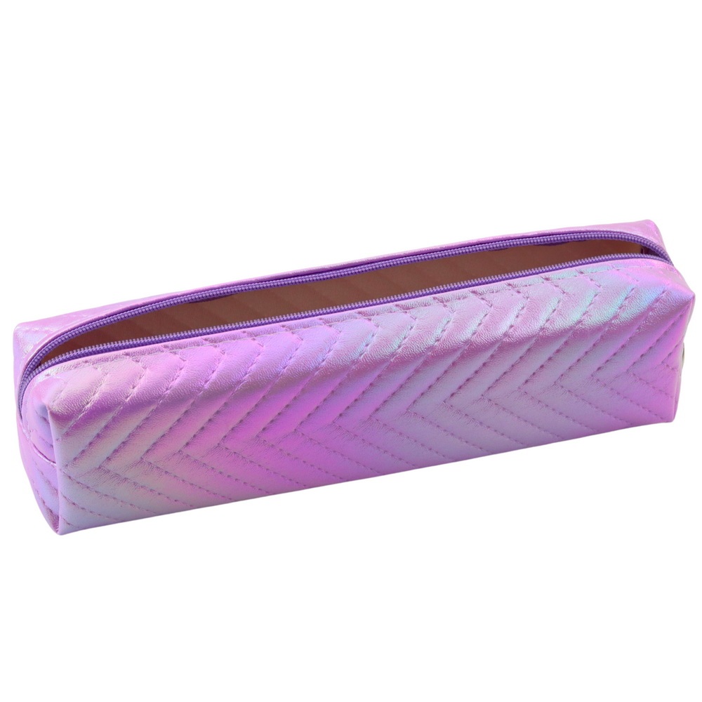 Školní penál holografický se zipem vzor jodlička fialový 21cm