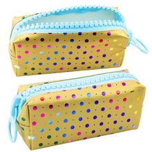 Školní penál organizer zlatý s barevnými puntíky velký zip 21x8cm