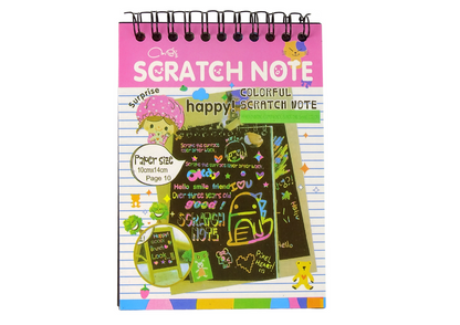 Škrabací notes pro děti s dřevěným rydlem 10 kartek růžový