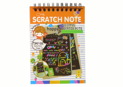 Škrabací notes pro děti s dřevěným rydlem oranžový