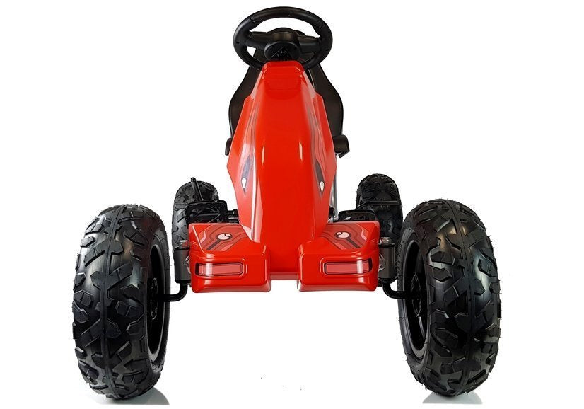 Šlapací gokart s nafukovacími koly a ruční brzdou červený