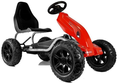 Šlapací gokart s nafukovacími koly a ruční brzdou červený