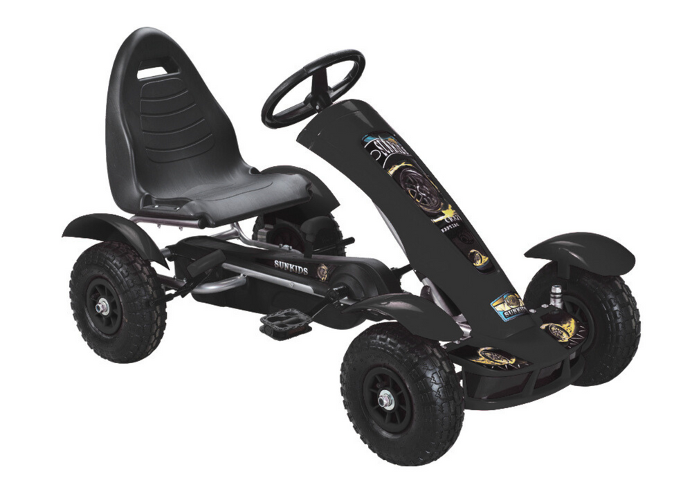 Šlapací gokart s nafukovatelnými koly a ruční brzdou černý