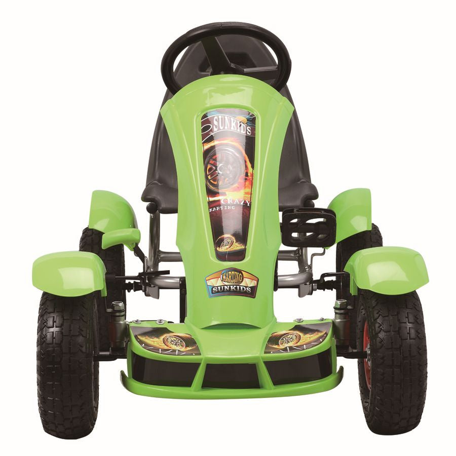 Šlapací gokart s nafukovatelnými koly a ruční brzdou zelený