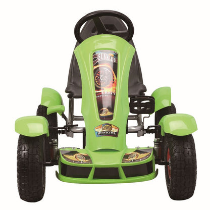 Šlapací gokart s nafukovatelnými koly a ruční brzdou zelený