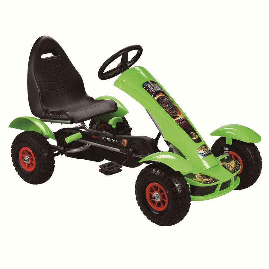 Šlapací gokart s nafukovatelnými koly a ruční brzdou zelený