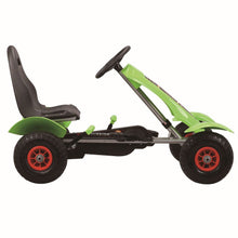 Šlapací gokart s nafukovatelnými koly a ruční brzdou zelený
