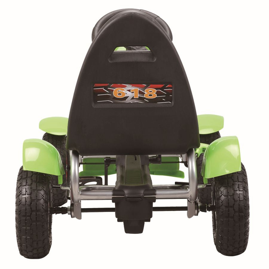 Šlapací gokart s nafukovatelnými koly a ruční brzdou zelený