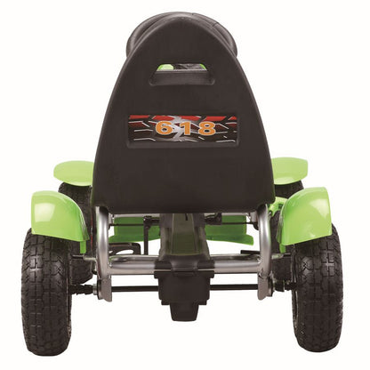 Šlapací gokart s nafukovatelnými koly a ruční brzdou zelený