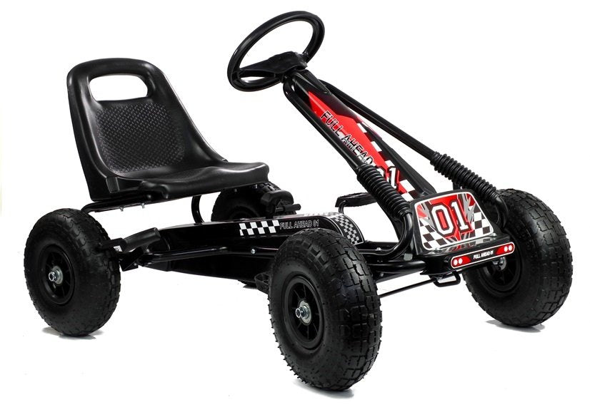 Šlapací gokart s ručními brzdami a nastavitelným sedadlem černý
