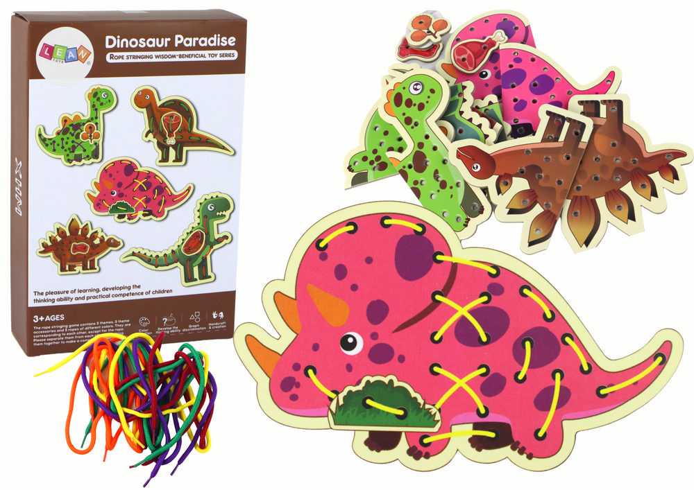 Šnurovací hra Dinosauří ráj – s 5 dinosaury a šňůrkami