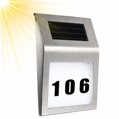 Solární LED nástěnná lampa s osvětleným číslem domu – nerezová ocel