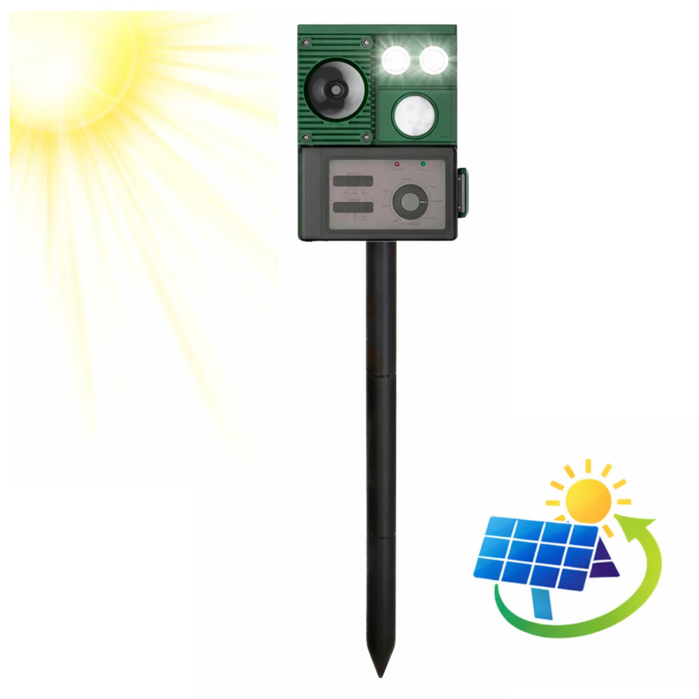 Solární odpuzovač zvířat s pohybovým senzorem a LED