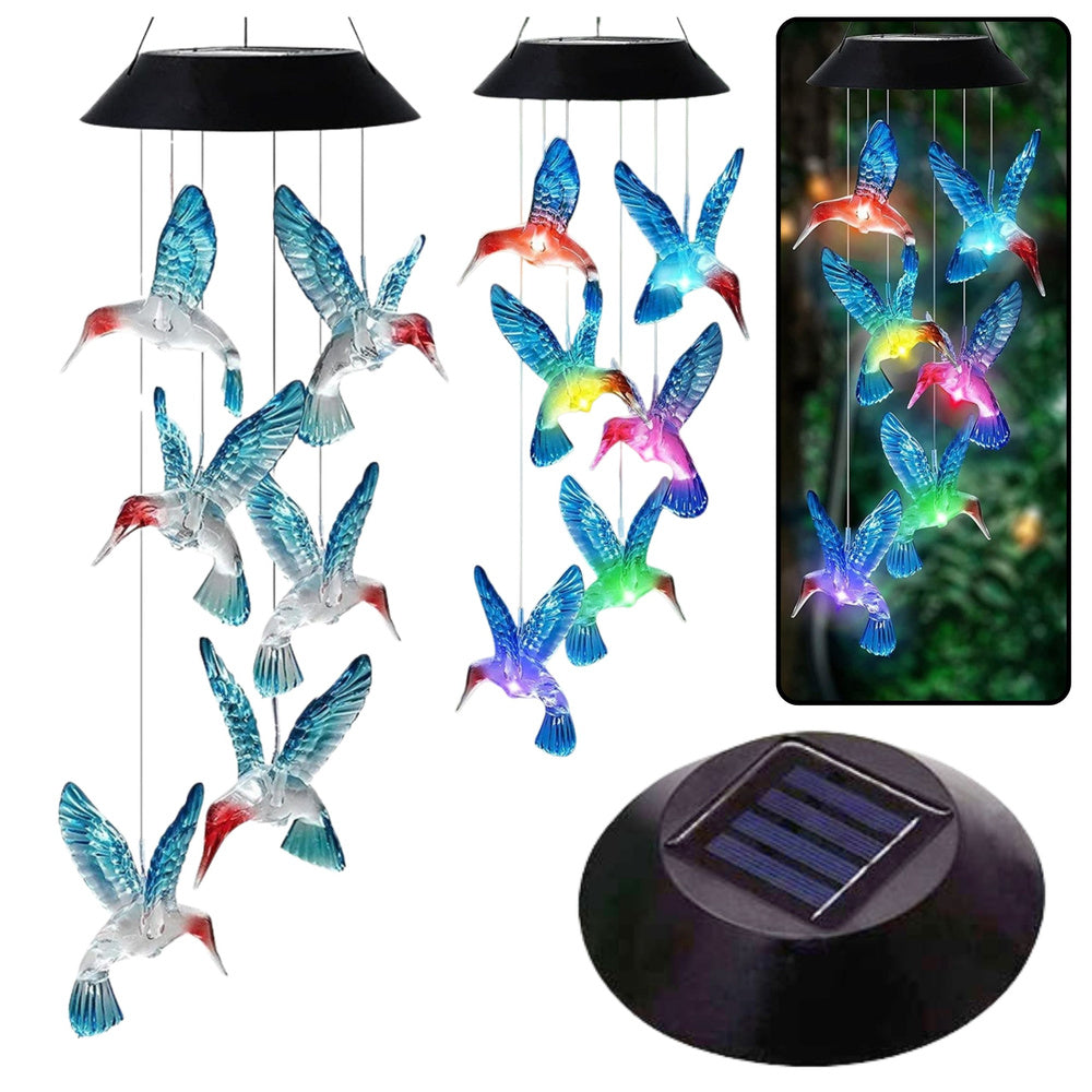 Solární zahradní zvonkohra LED – kolibříci modré 70cm