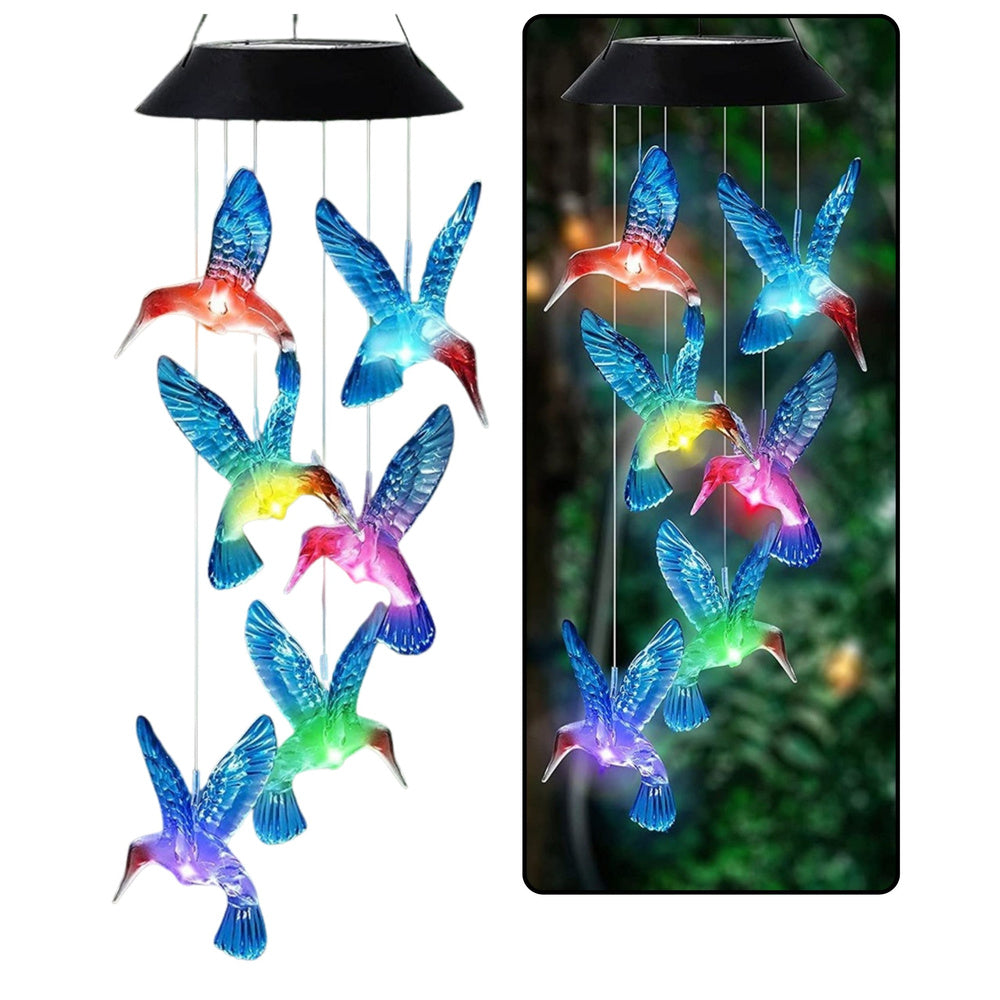 Solární zahradní zvonkohra LED – kolibříci modré 70cm