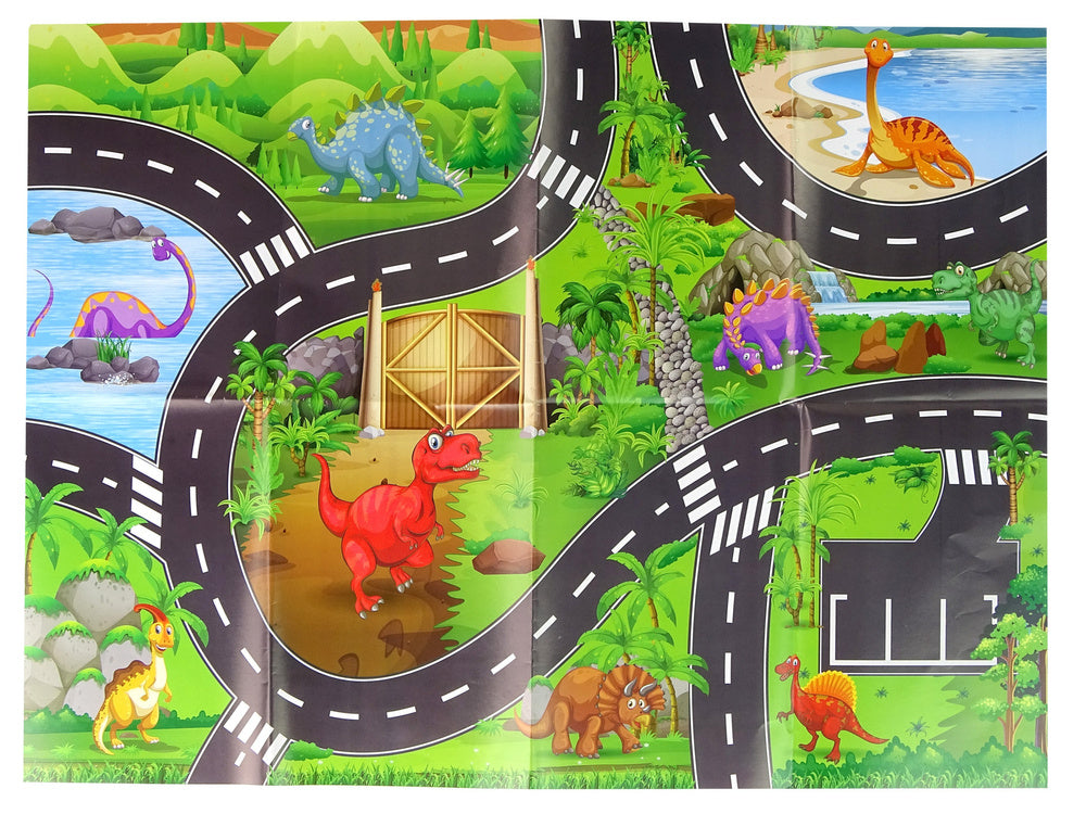Sportovní autíčka s dinosaury – dopravní značky v kufříku