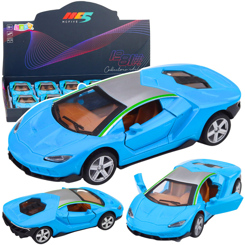 Sportovní auto kovové s pohonem, světly a zvuky modré 1:32