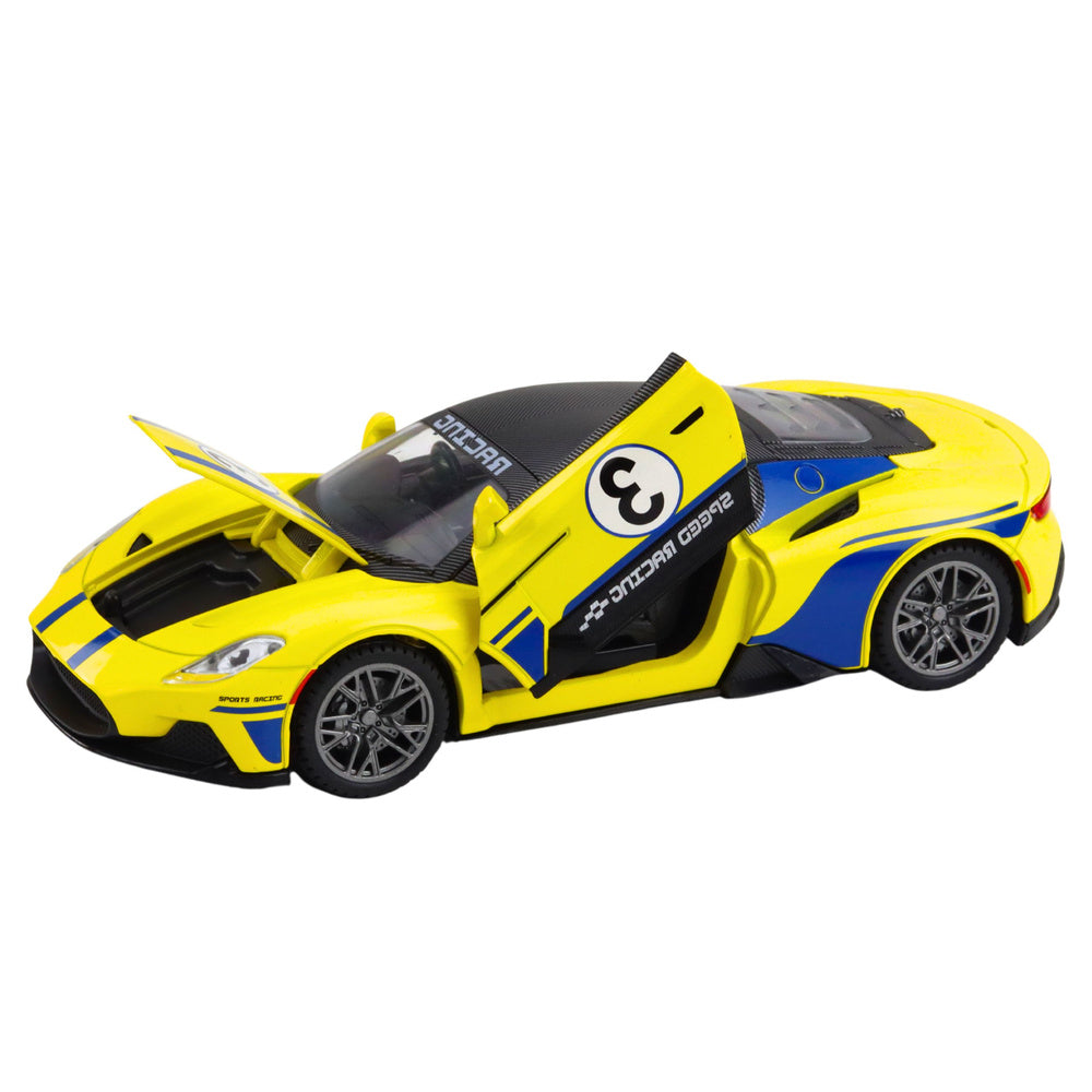 Sportovní auto kovové se světly a zvuky – 1:22 | žluté