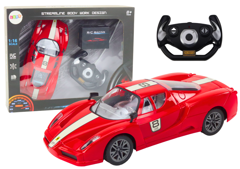 Sportovní auto na dálkové ovládání 1:16 s pilotem červené