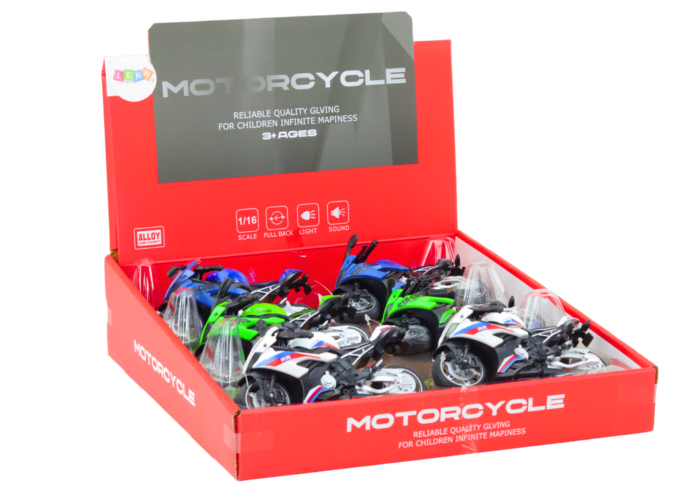 Sportovní motocykl s frikčním pohonem bílý zelený modrý