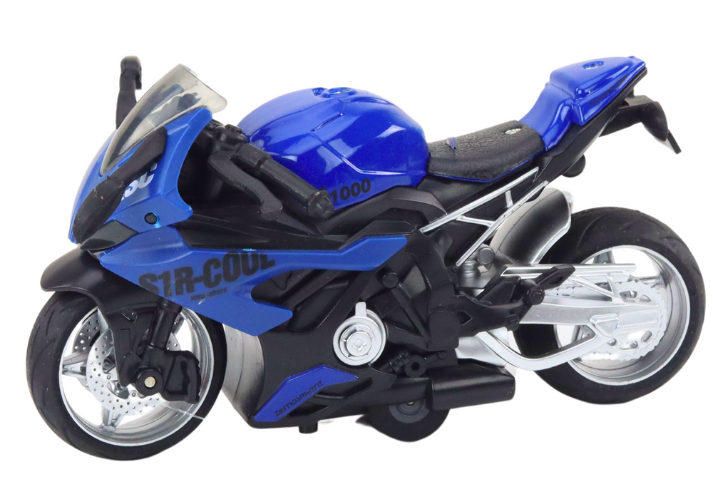 Sportovní motocykl s frikčním pohonem bílý zelený modrý