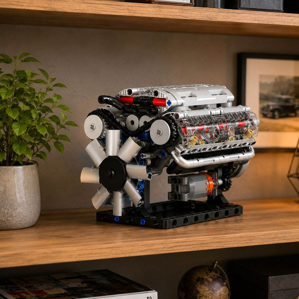 Stavební kostky mechanický model motoru V8 s pohyblivými písty 552 dílů