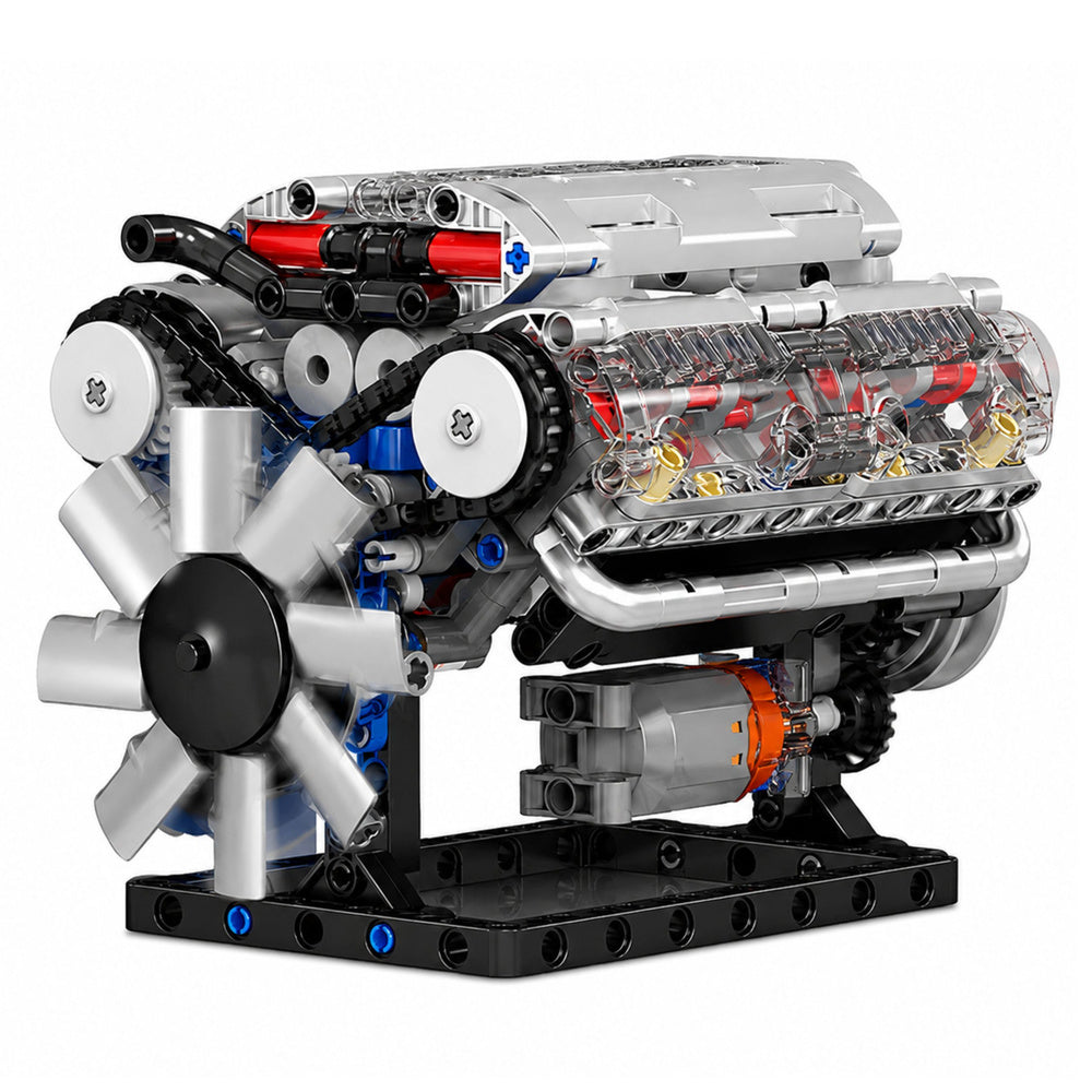 Stavební kostky mechanický model motoru V8 s pohyblivými písty 552 dílů