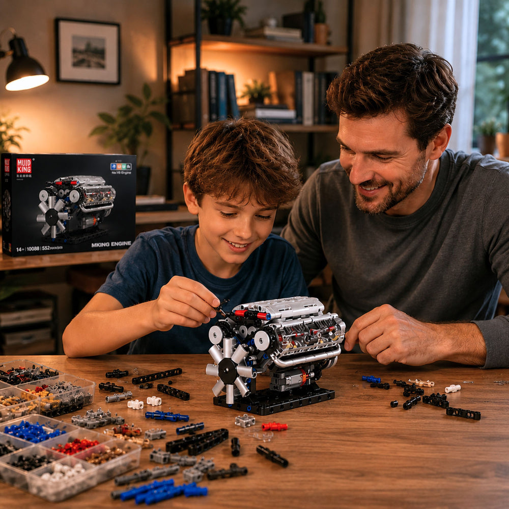 Stavební kostky mechanický model motoru V8 s pohyblivými písty 552 dílů