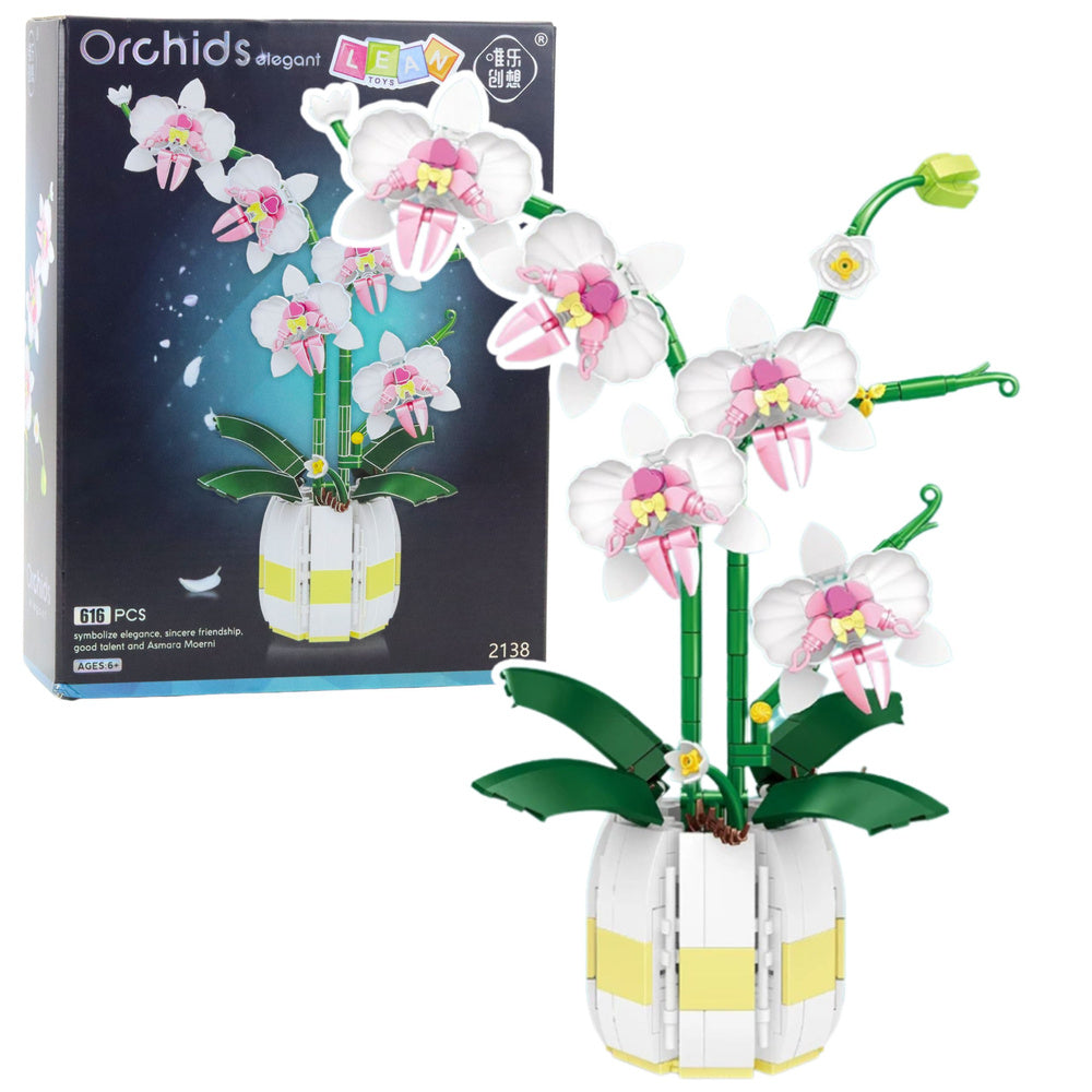 Stavebnice orchidej růžovo bílá – 616 dílů v květináči