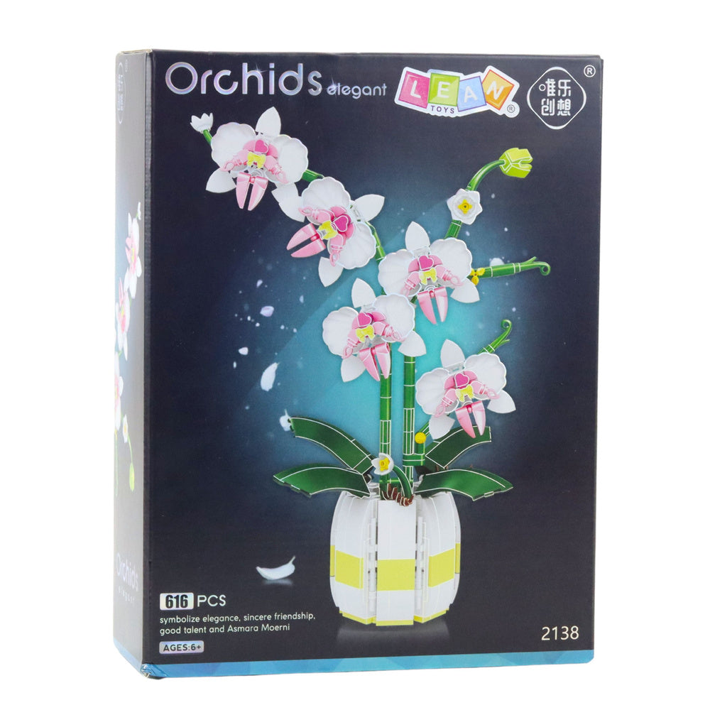 Stavebnice orchidej růžovo bílá – 616 dílů v květináči