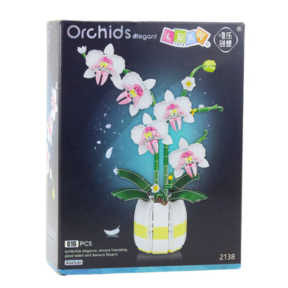 Stavebnice orchidej růžovo bílá – 616 dílů v květináči
