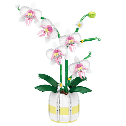 Stavebnice orchidej růžovo bílá – 616 dílů v květináči
