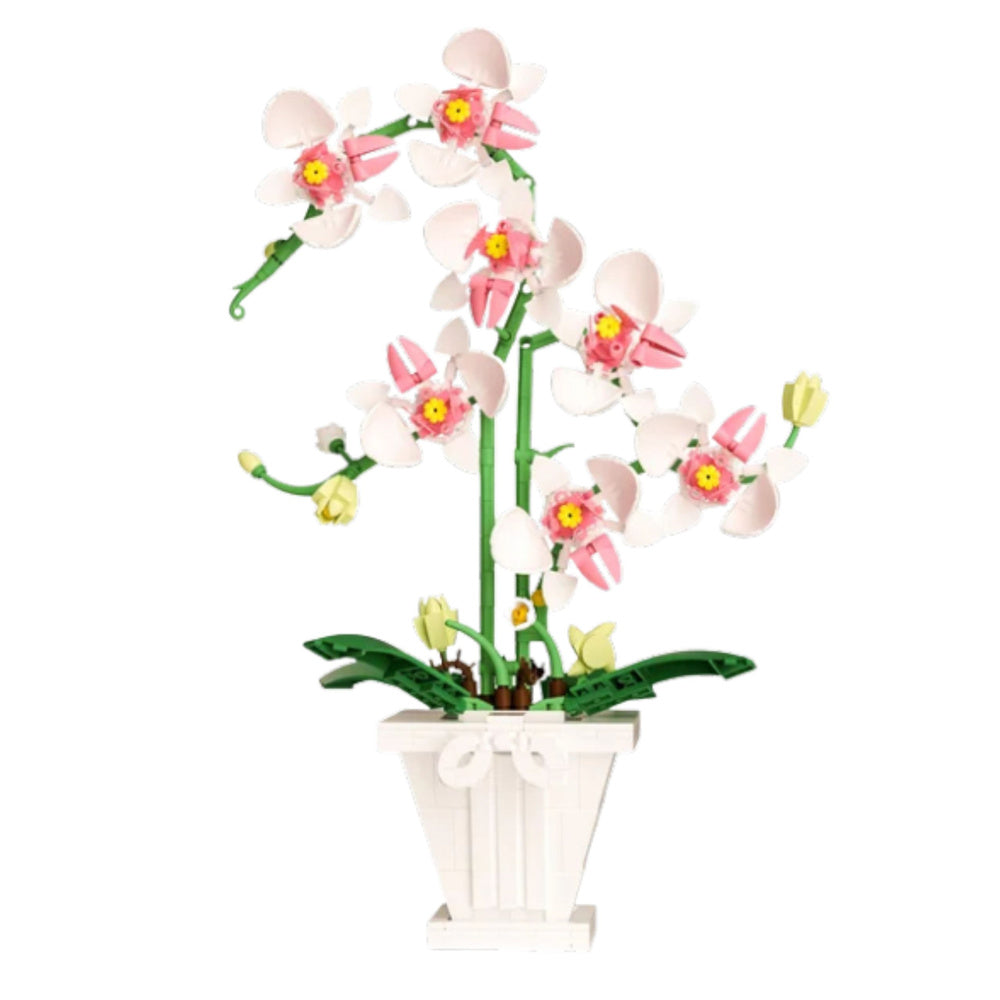 Stavebnice orchidej v květináči – 718 dílů | růžovo bílá