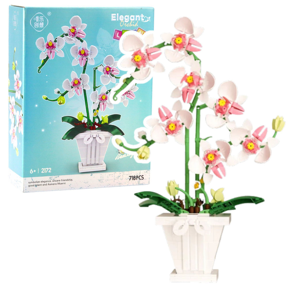 Stavebnice orchidej v květináči – 718 dílů | růžovo bílá