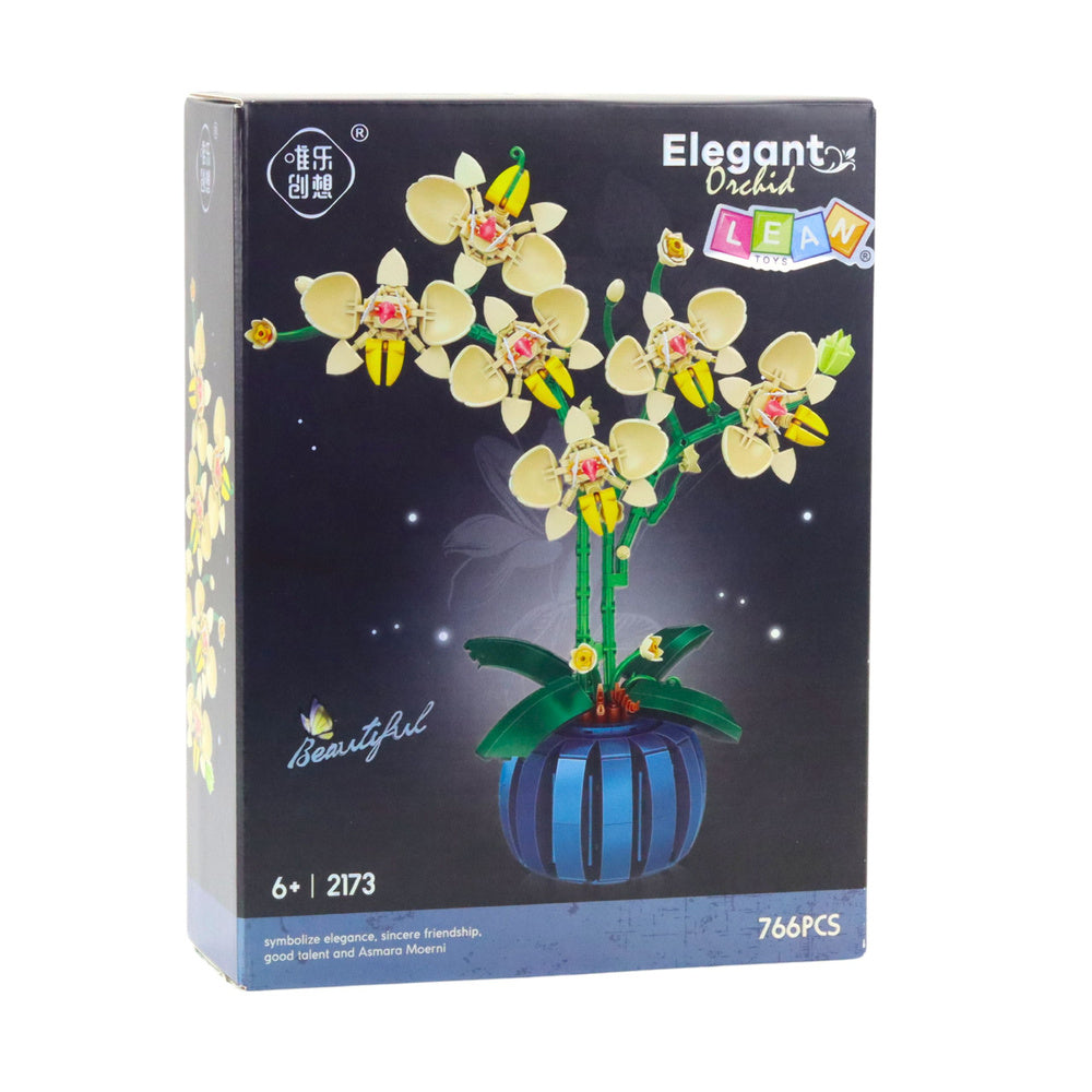 Stavebnice orchidej v květináči – 766 dílů | žlutá