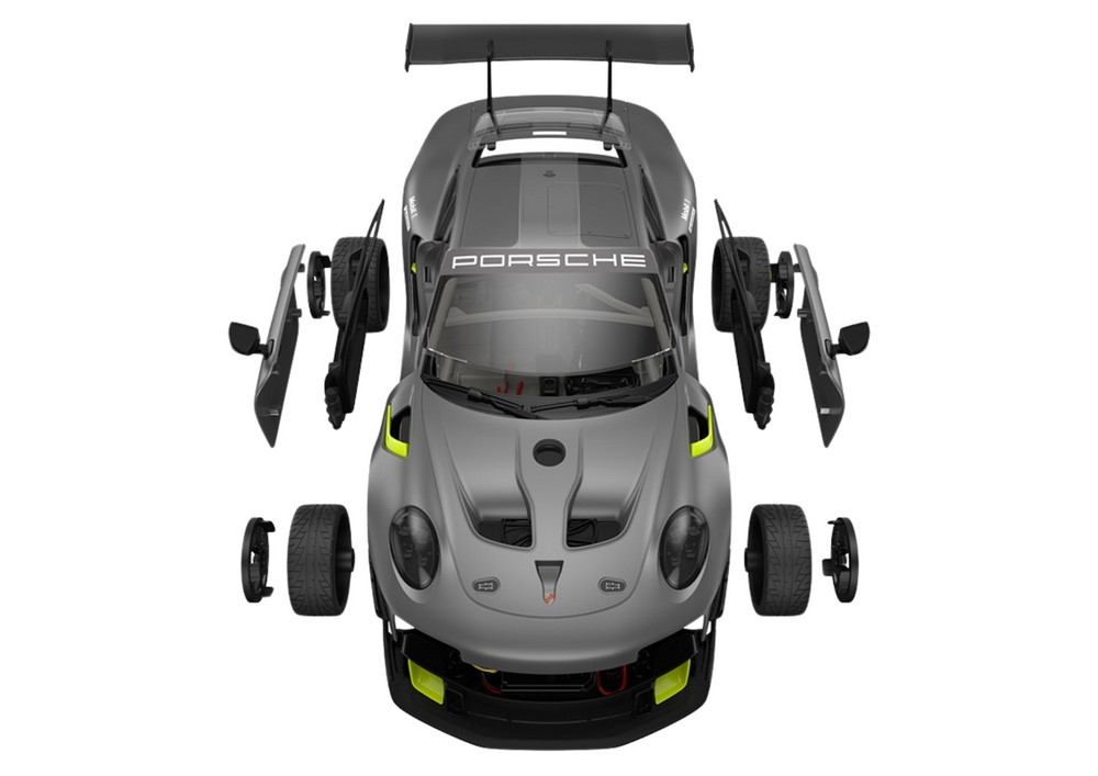 Stavebnice RC auto Porsche 911 GT2 1:18 – Rastar 68 dílů šedé