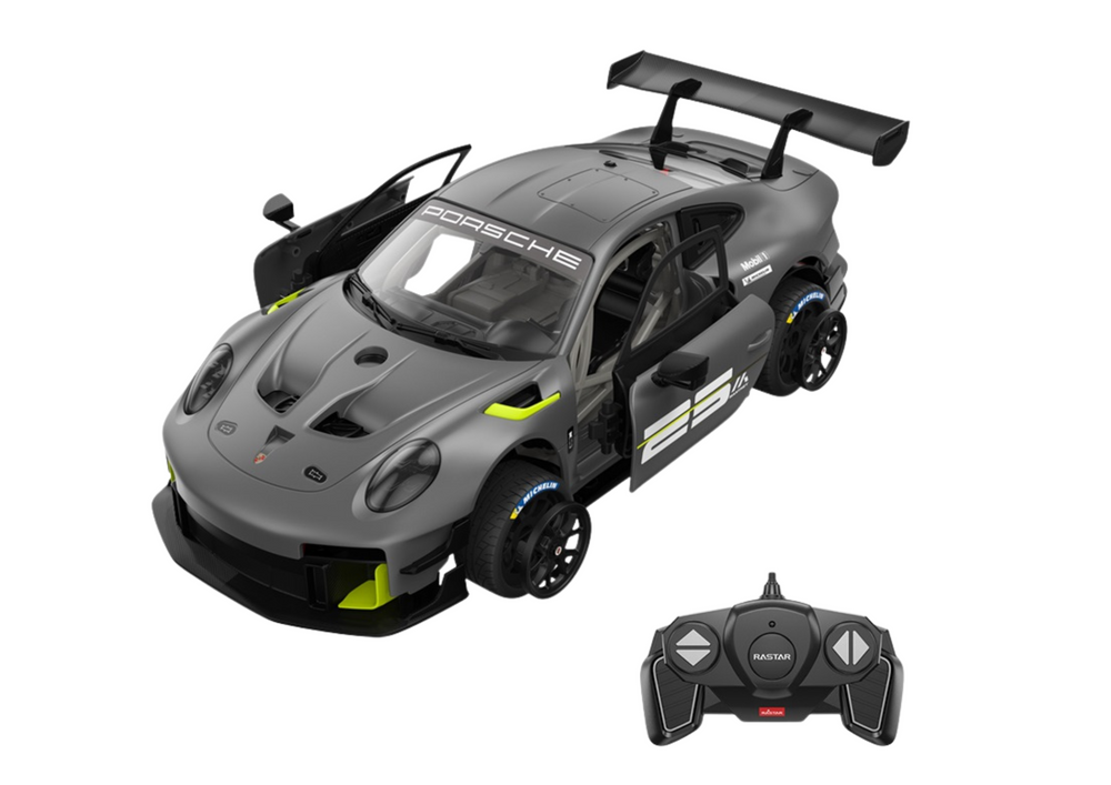 Stavebnice RC auto Porsche 911 GT2 1:18 – Rastar 68 dílů šedé