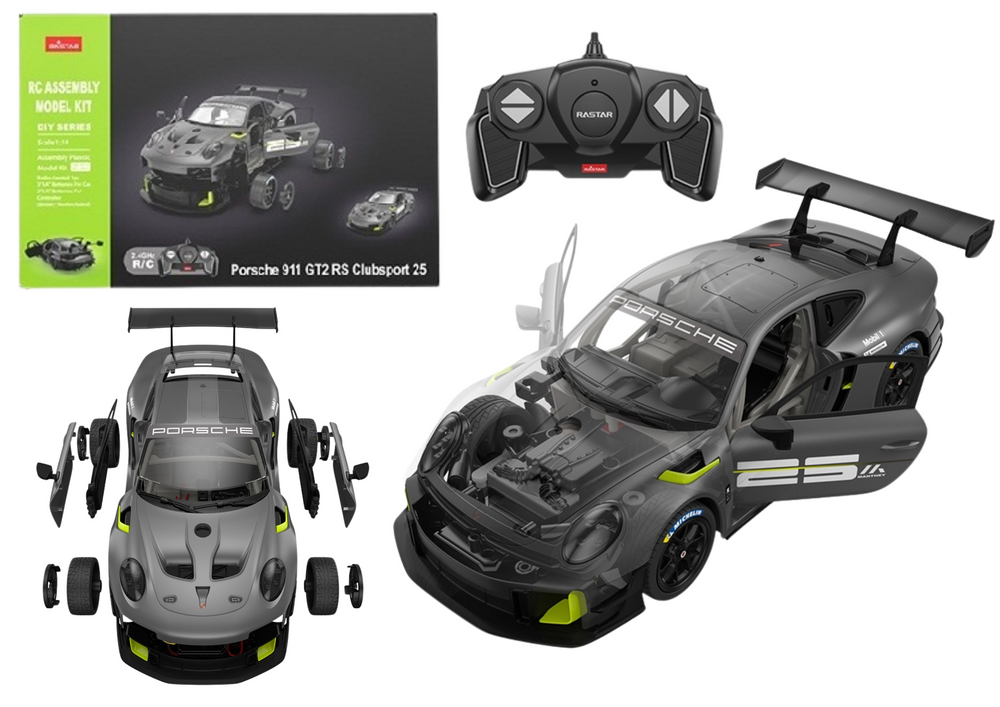 Stavebnice RC auto Porsche 911 GT2 1:18 – Rastar 68 dílů šedé