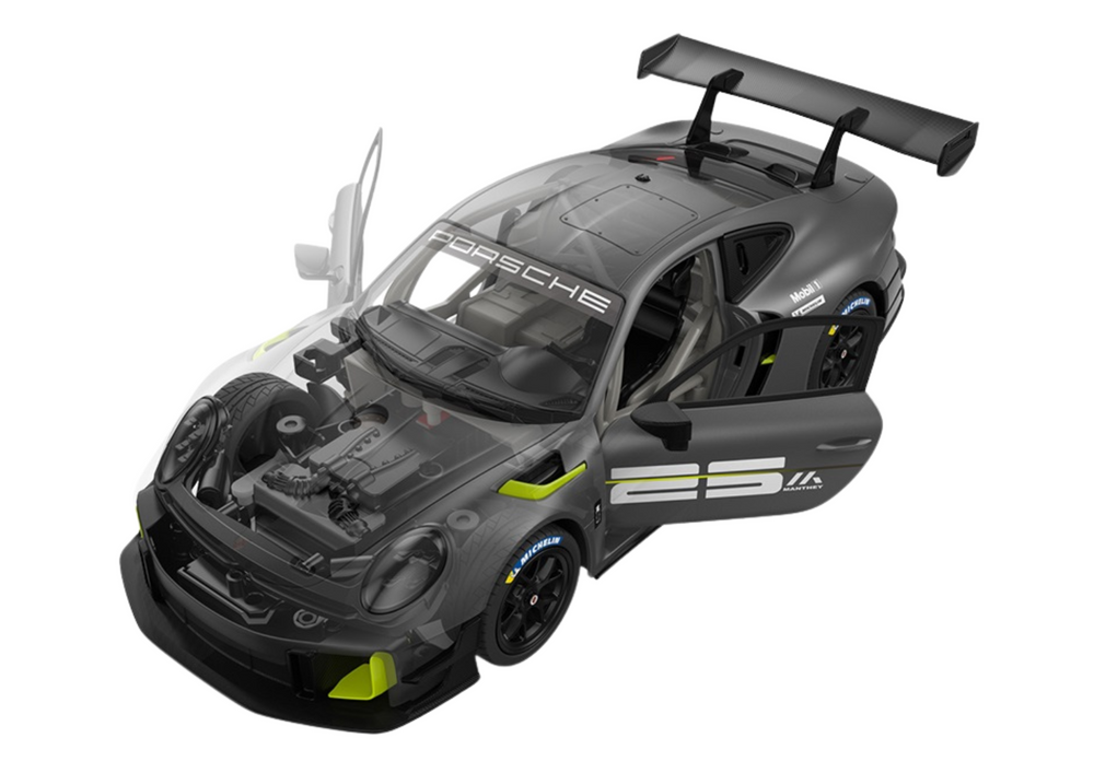Stavebnice RC auto Porsche 911 GT2 1:18 – Rastar 68 dílů šedé