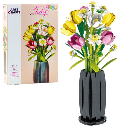 Stavebnice tulipány ve váze 1250 dílků – dekorace 36 cm