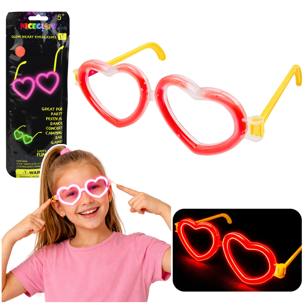 Svítící fluorescenční brýle se srdíčky červené – neonové