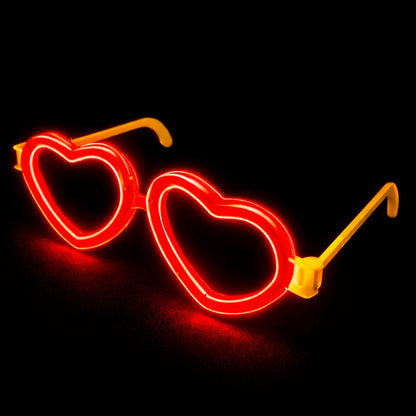 Svítící fluorescenční brýle se srdíčky červené – neonové