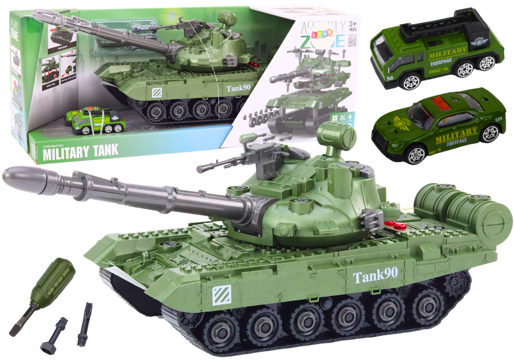 Tank vojenské vozidlo DIY k rozkládání se zvuky a světly zelený