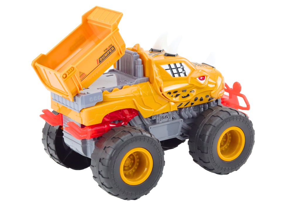 Terénní auto dinosaurus s třecím pohonem a vyklápěčkou oranžové
