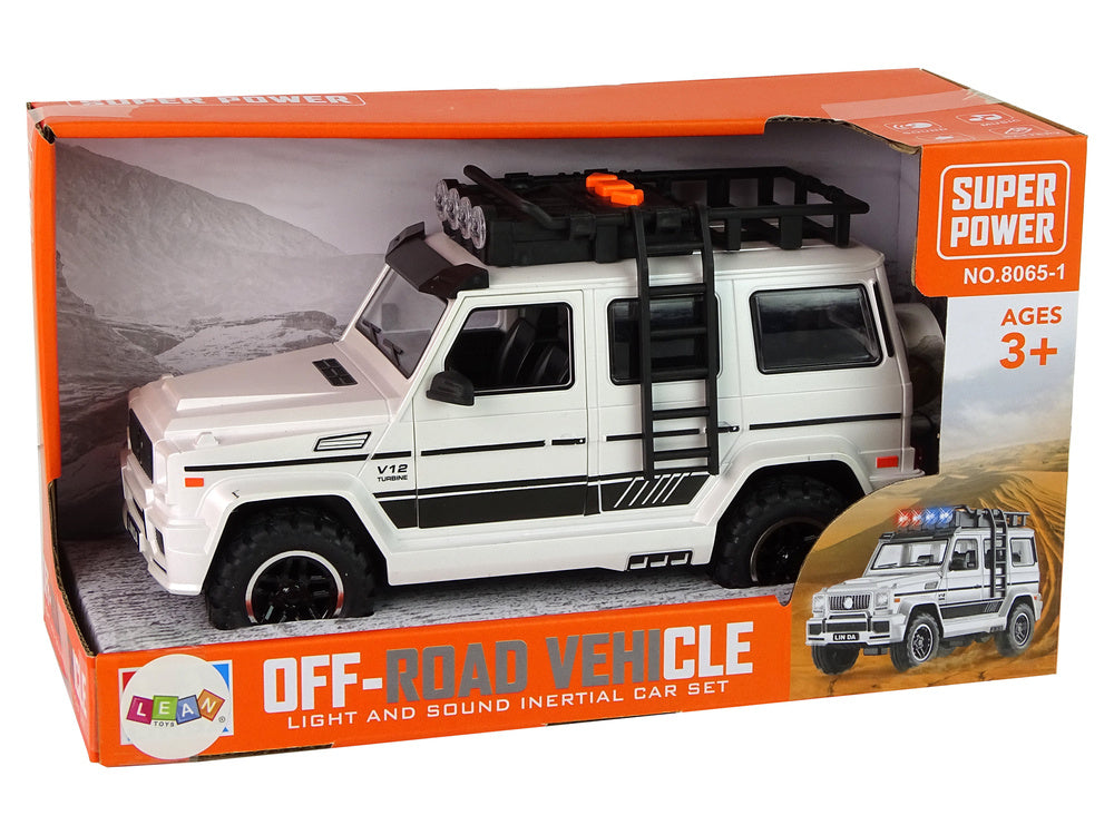 Terénní auto na baterie se zvuky a světly bílé