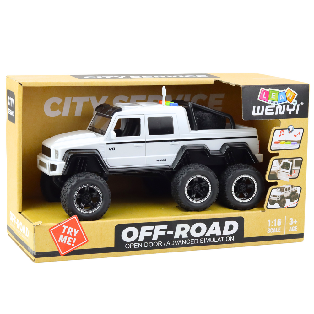 Terénní auto pickup 1:16 – s LED světly a zvuky | bílé